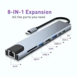 8 in 1 USB C Hub Multiport Adapter with HDMI Ethernet USB SD TF PD - Image 2